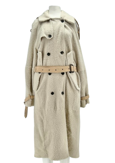 Trench-coat en cuir suédé et fourrure