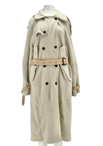 Trench-coat en cuir suédé et fourrure