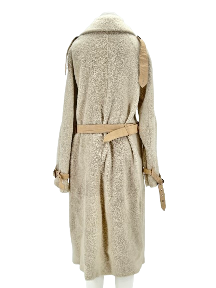 Trench-coat en cuir suédé et fourrure