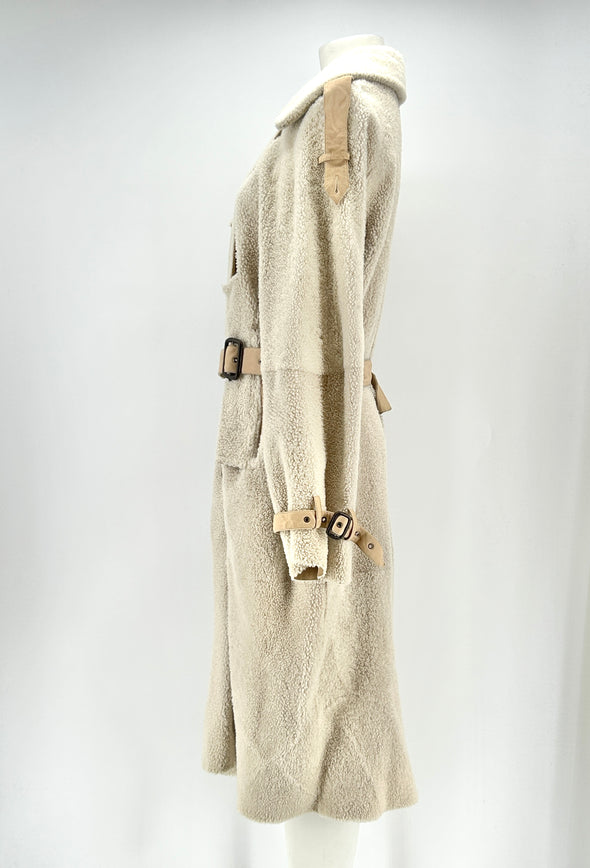 Trench-coat en cuir suédé et fourrure