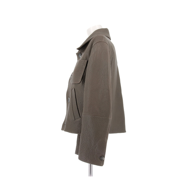 Manteau taupe en cuir