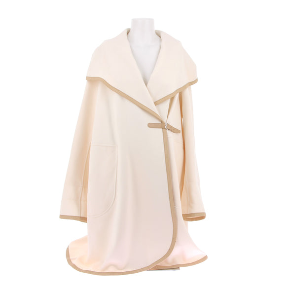 Manteau blanc en laine et cuir camel