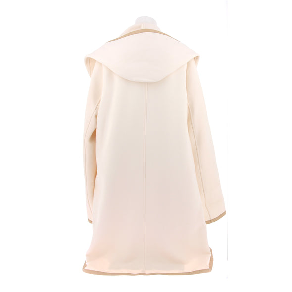 Manteau blanc en laine et cuir camel