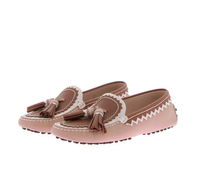 Mocassins en cuir camel et beige