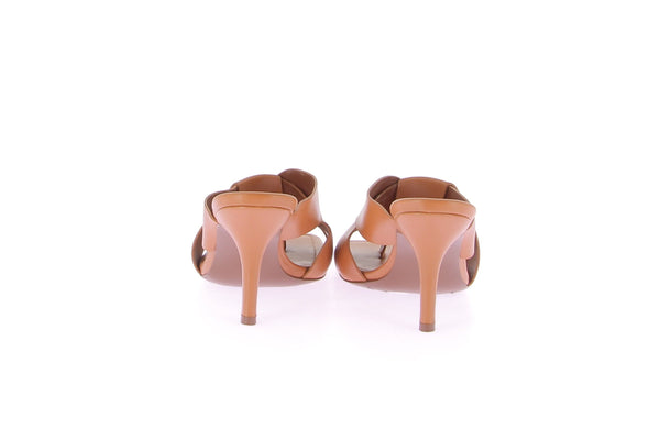 Mules à talons en cuir camel