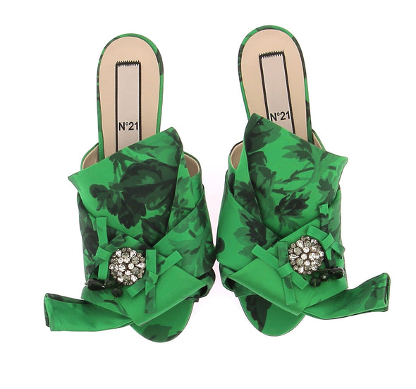 Mules en satin vert