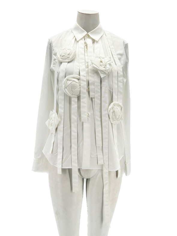 Chemise blanche en coton à fleurs