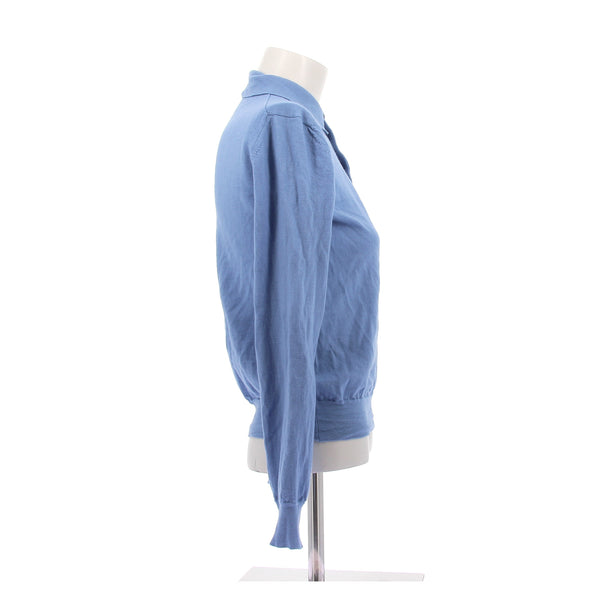 Polo bleu en laine à manches longues