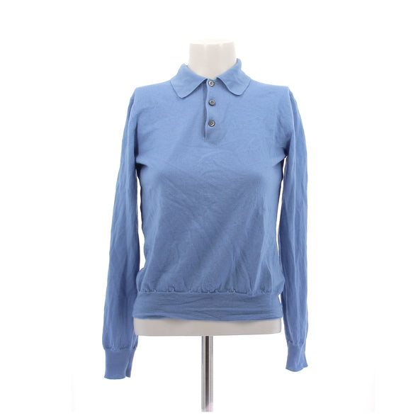 Polo bleu en laine à manches longues