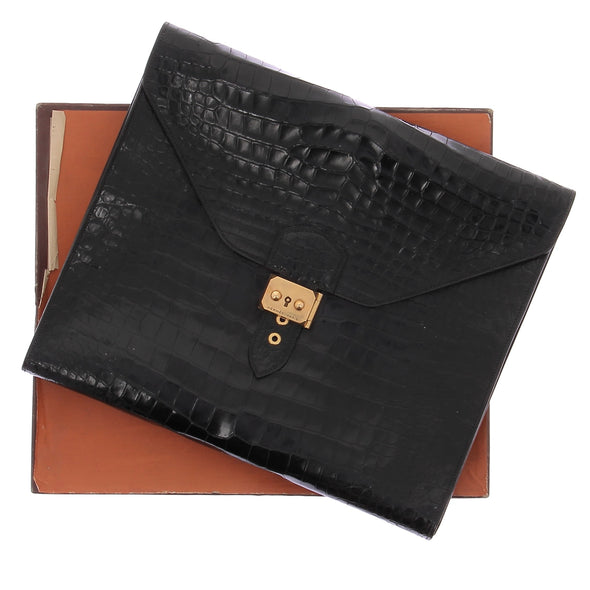 Écritoire de voyage "Sac à dépèche" en cuir de crocodile vintage