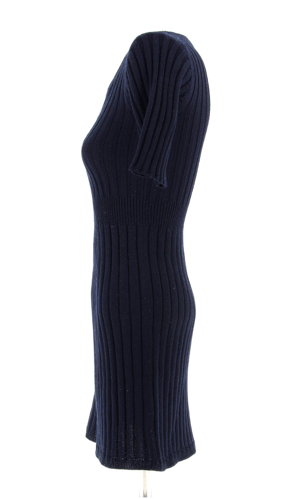 Robe marine en mélange de laine et soie