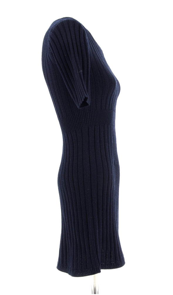Robe marine en mélange de laine et soie