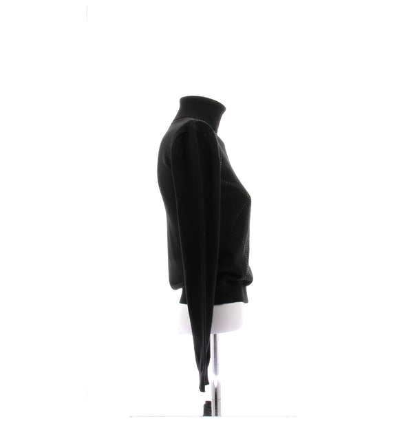 Pull noir en laine à strass