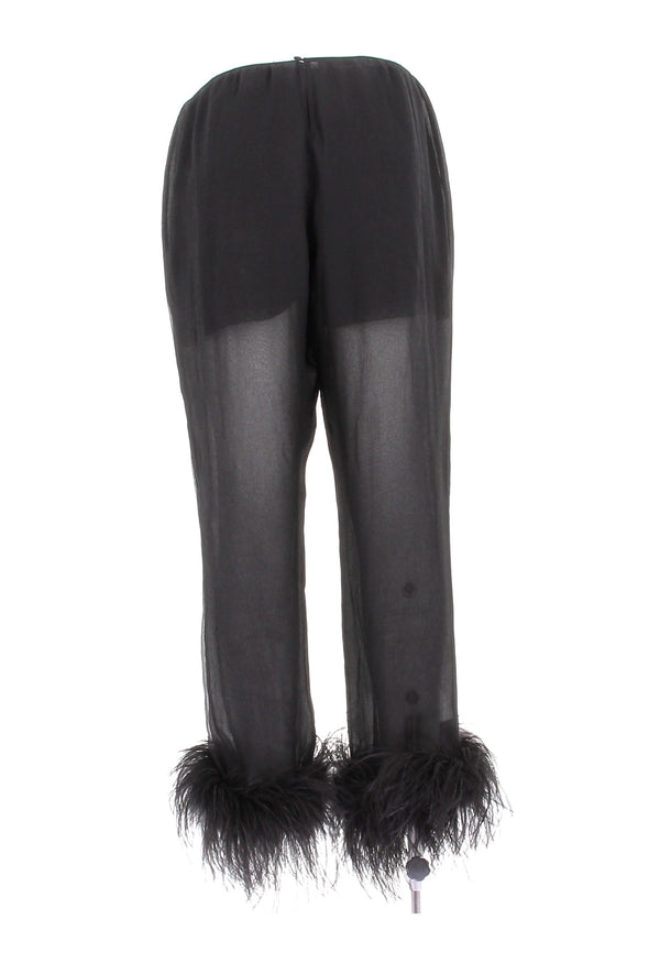 Pantalon en soie et plumes