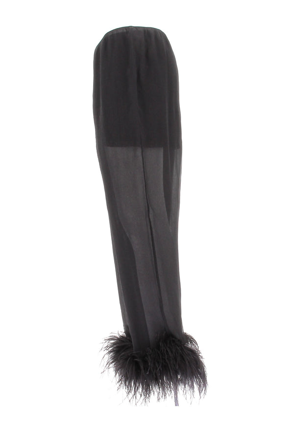 Pantalon en soie et plumes