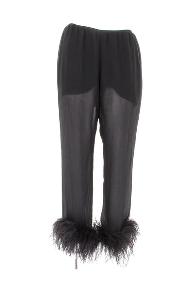 Pantalon en soie et plumes