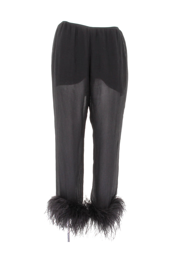 Pantalon en soie et plumes