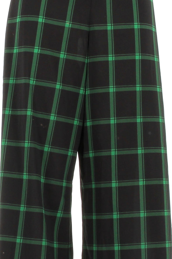 Pantalon à carreaux noirs et verts