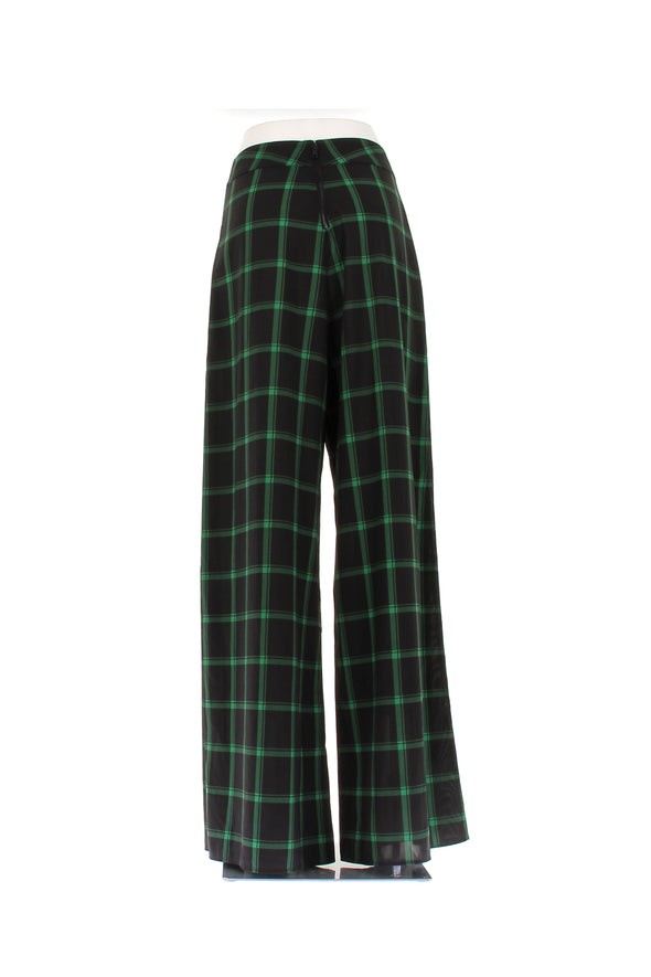Pantalon à carreaux noirs et verts
