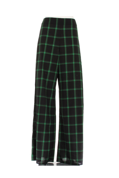 Pantalon à carreaux noirs et verts