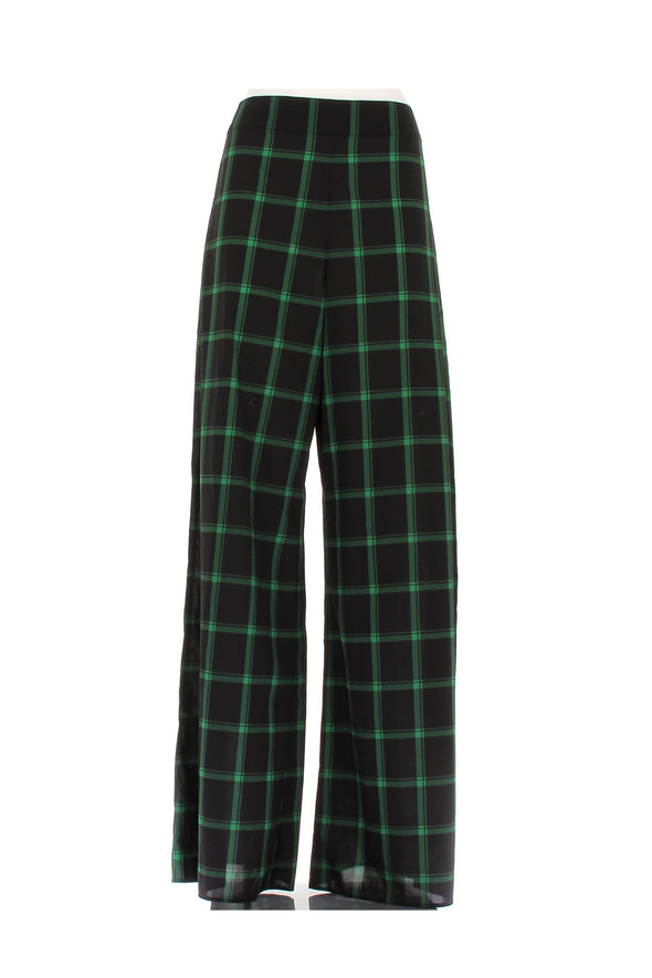 Pantalon à carreaux noirs et verts
