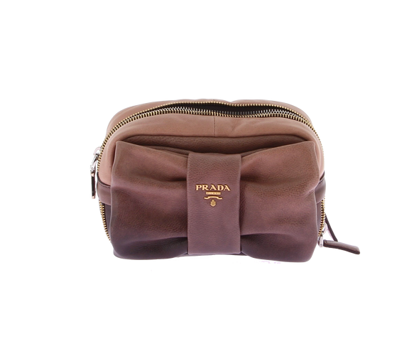 Pochette en cuir marron avec nœud Fiocco Bow