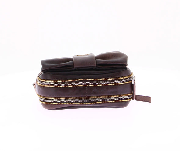 Pochette en cuir marron avec nœud Fiocco Bow