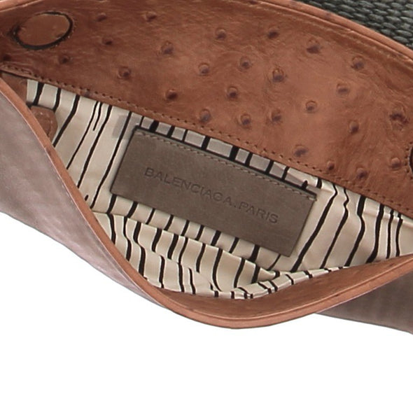 Pochette en paille et cuir d'autruche