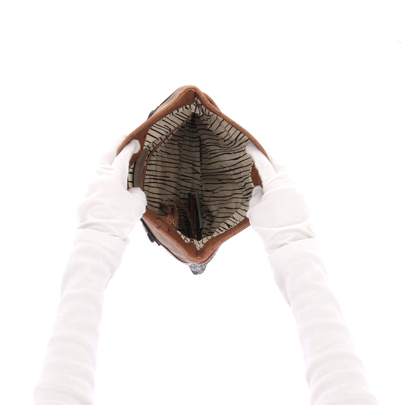 Pochette en paille et cuir d'autruche