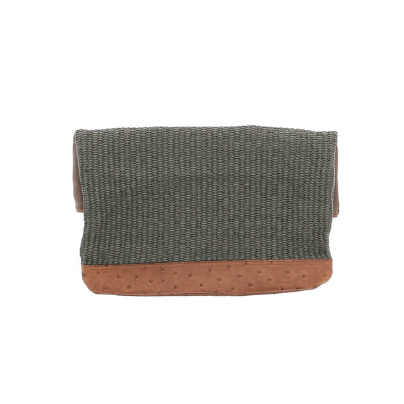 Pochette en paille et cuir d'autruche