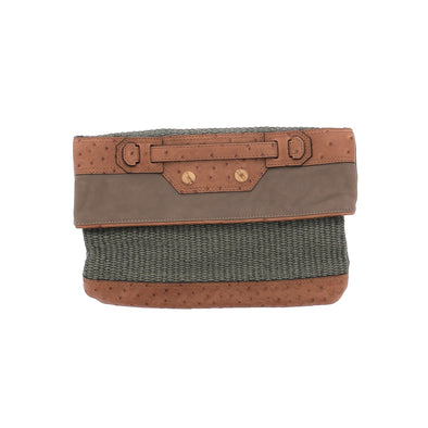 Pochette en paille et cuir d'autruche
