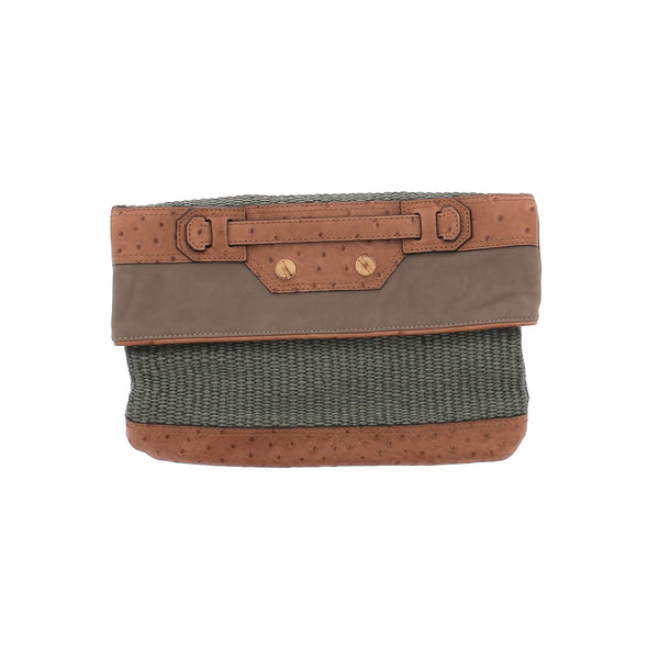 Pochette en paille et cuir d'autruche