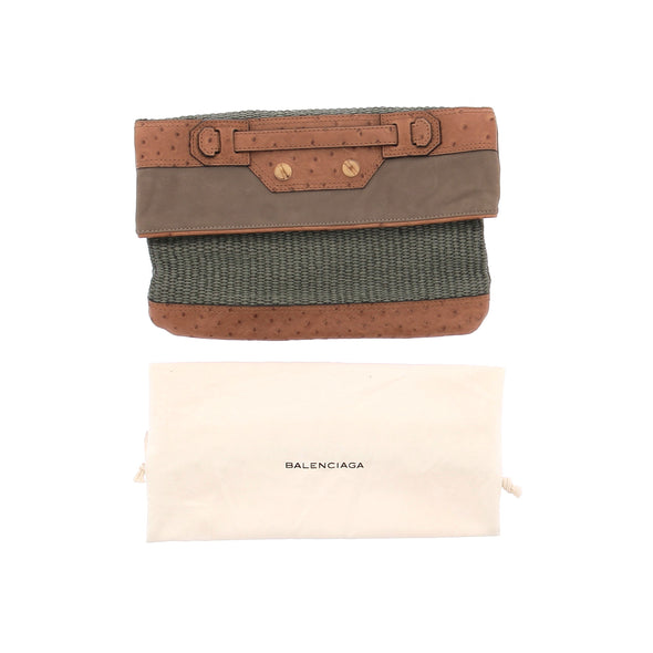 Pochette en paille et cuir d'autruche