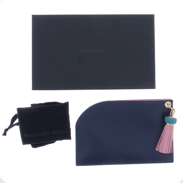 Pochette marine en cuir grainé