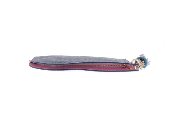 Pochette marine en cuir grainé