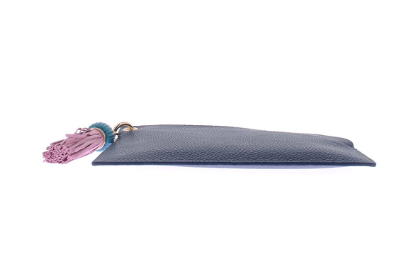 Pochette marine en cuir grainé