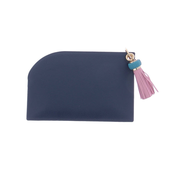 Pochette marine en cuir grainé