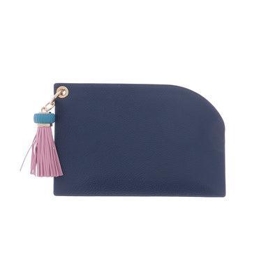 Pochette marine en cuir grainé