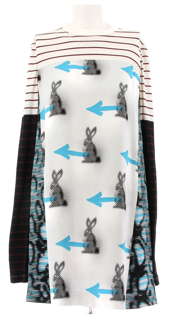 Robe blanche à rayures imprimé lapin