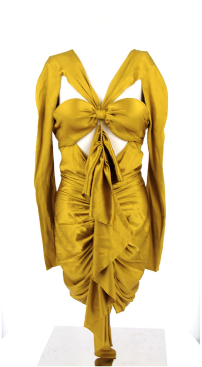 Robe jaune à découpes en soie