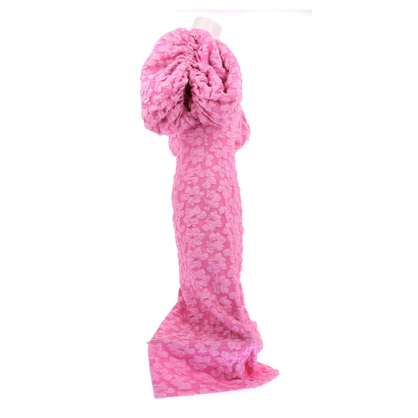 Robe" Lace Midi" rose à manches bouffantes