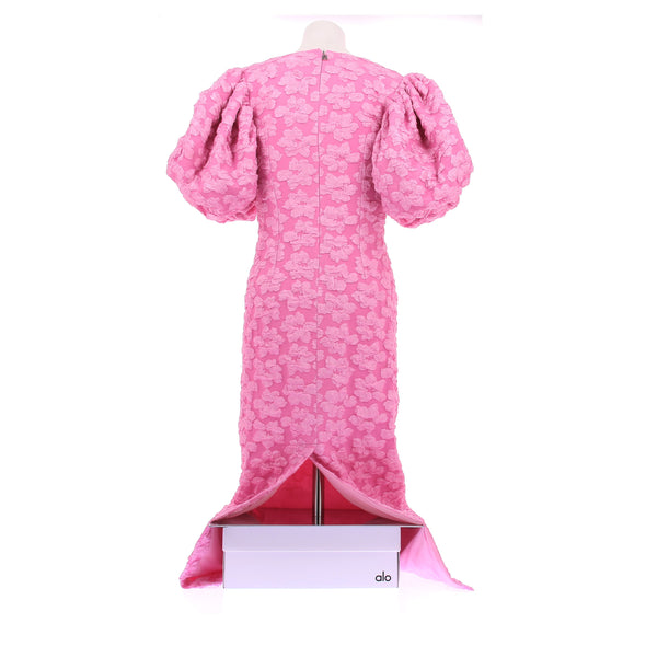 Robe" Lace Midi" rose à manches bouffantes