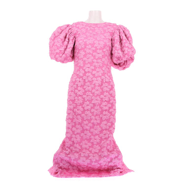 Robe" Lace Midi" rose à manches bouffantes