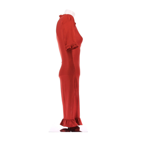 Robe rouge brique à volants