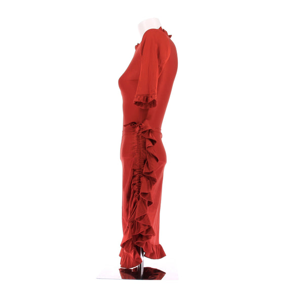 Robe rouge brique à volants