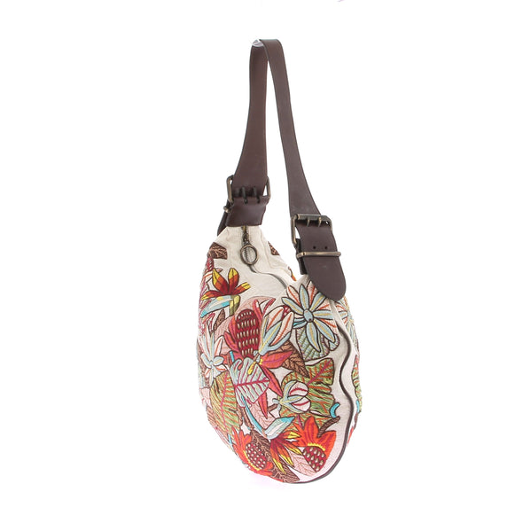 Sac porté épaule à broderies florales