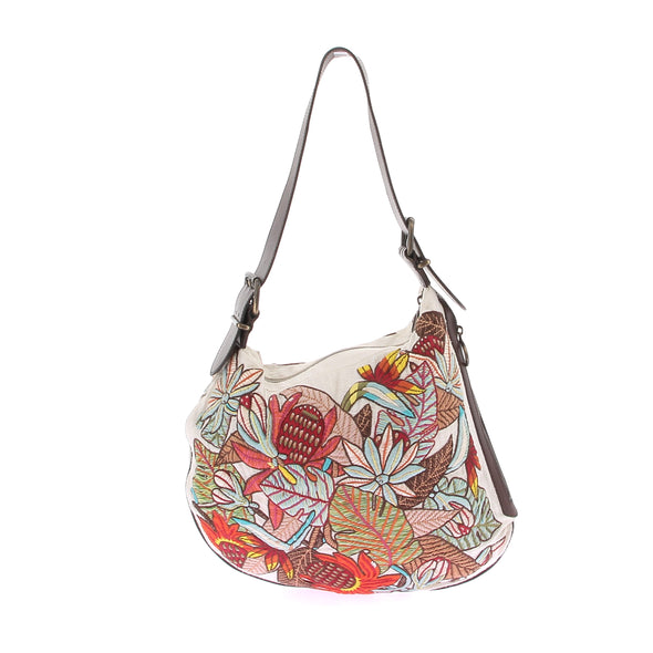 Sac porté épaule à broderies florales
