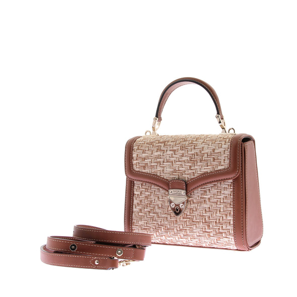 Sac "Midi Mayfair" en raffia et cuir camel