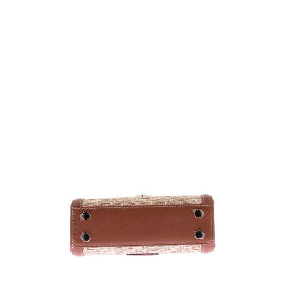 Sac "Midi Mayfair" en raffia et cuir camel