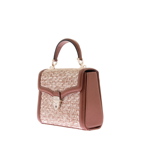 Sac "Midi Mayfair" en raffia et cuir camel